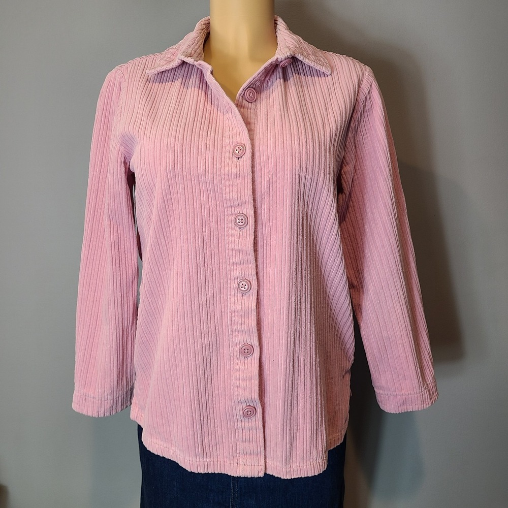 Studio Works Wide‎ Wale Corduory Button Down Shirt Shacket Pink Sz S 100% Cotton